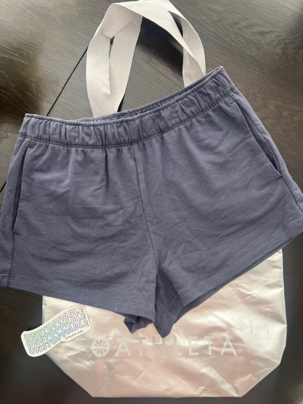 Athleta Girl Blue Shorts w/ Athleta Bag/Sticker